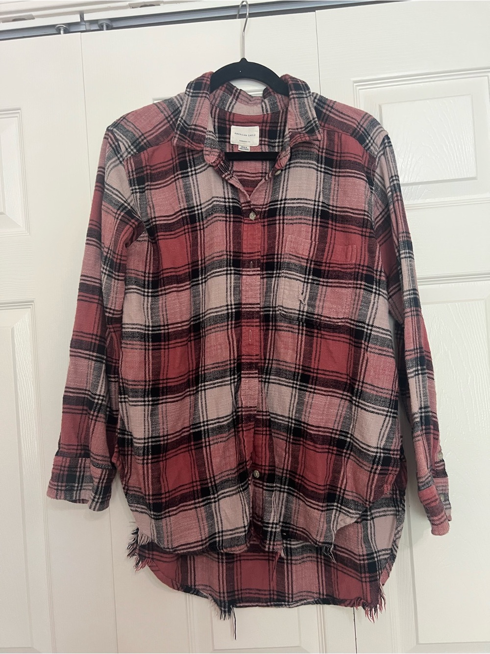 American Eagle Outfitters Plaid Button-Down Shirt in Pink and Black